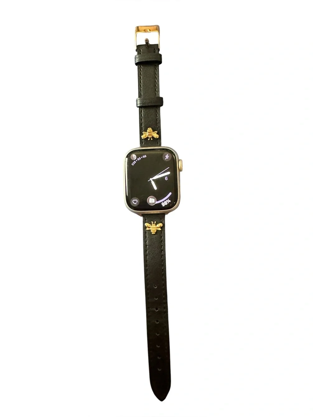 Elegant 100% leather strap for AppleWatch featuring bees. Narrow and feminine